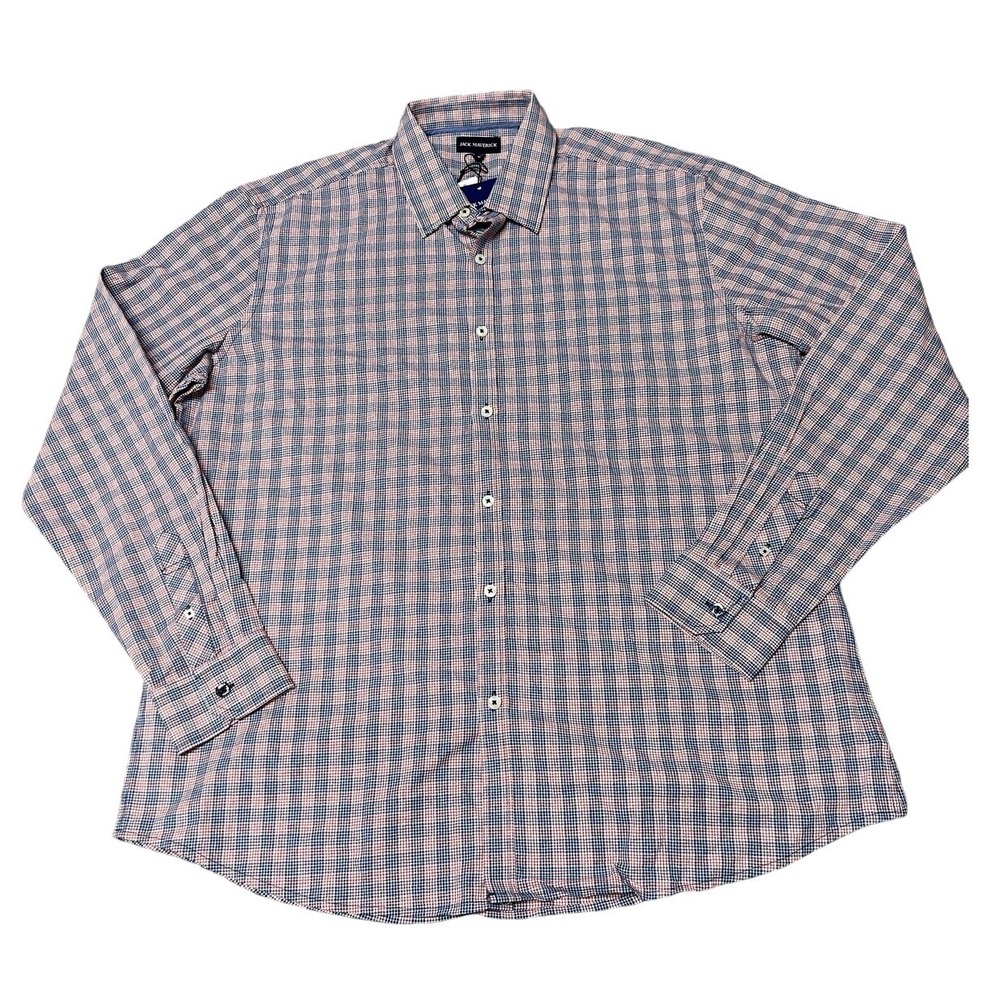 Jack Maverick Perfect Fit XL Blue Red‎ Check Button Up Shirt Long Sleeve Cotton
